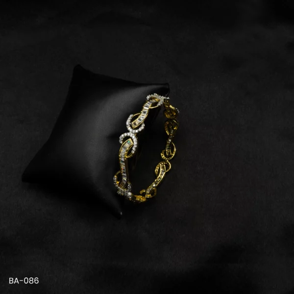 BA-086 - Unique Statement Chain-Link Gold Plated American Diamond Bangle