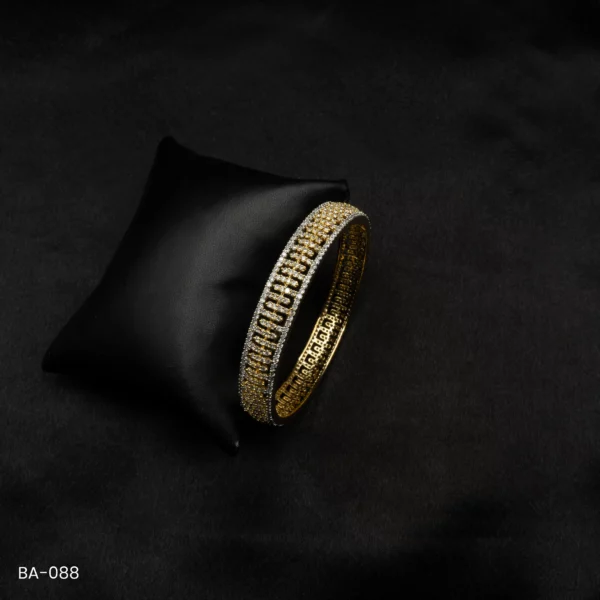 BA-088 - Elegant Gold Plated Bangle With Shimmering American Diamond Stones
