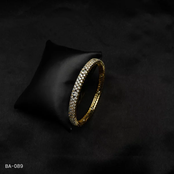 BA-089 - Elegant Gold Plated Bangle With Shimmering American Diamond Stones