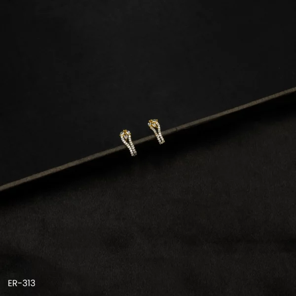 ER-313 - Trendy Design Modern Gold Plated American Diamond Curvy Studs