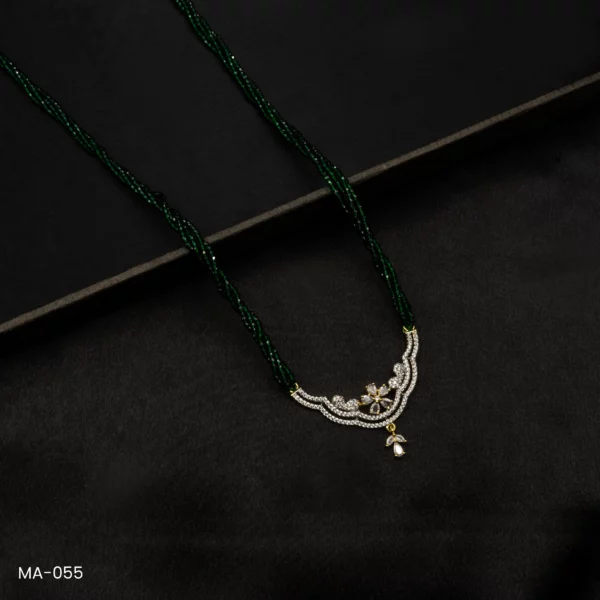 MA-055 - Gold Plated American Diamond Long Green Hydropotey Mangalsutra