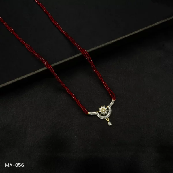 MA-056 - Gold Plated American Diamond Long Red Hydropotey Mangalsutra