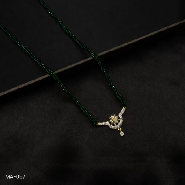 MA-057 - Gold Plated American Diamond Long Green Hydropotey Mangalsutra