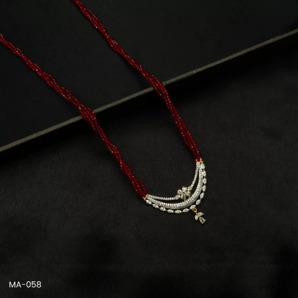 MA-058 - Gold Plated American Diamond Long Red Hydropotey Mangalsutra