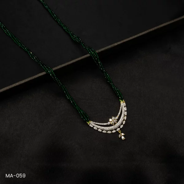 MA-059 - Gold Plated American Diamond Long Green Hydropotey Mangalsutra