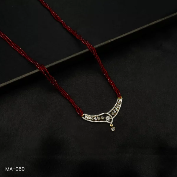 MA-060 - Gold Plated American Diamond Long Red Hydropotey Mangalsutra