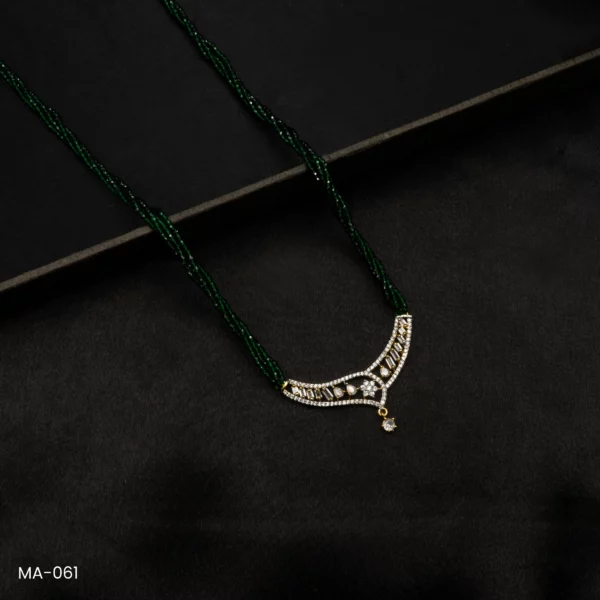 MA-061 - Gold Plated American Diamond Long Green Hydropotey Mangalsutra
