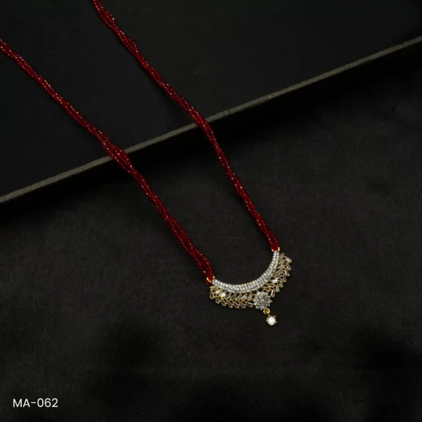 MA-062 - Gold Plated American Diamond Long Red Hydropotey Mangalsutra