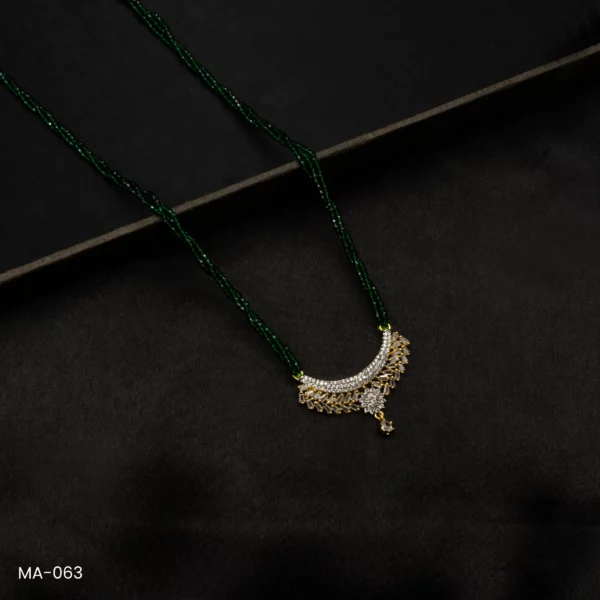 MA-063 - Gold Plated American Diamond Long Green Hydropotey Mangalsutra