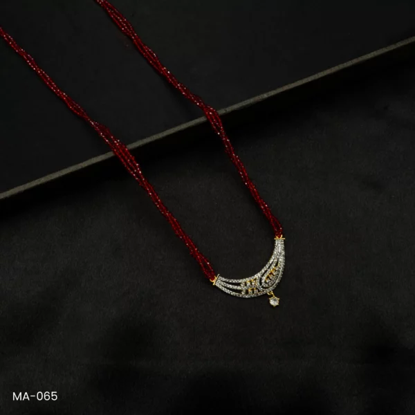 MA-065 - Gold Plated American Diamond Long Red Hydropotey Mangalsutra