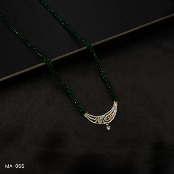 MA-066 - Gold Plated American Diamond Long Green Hydropotey Mangalsutra