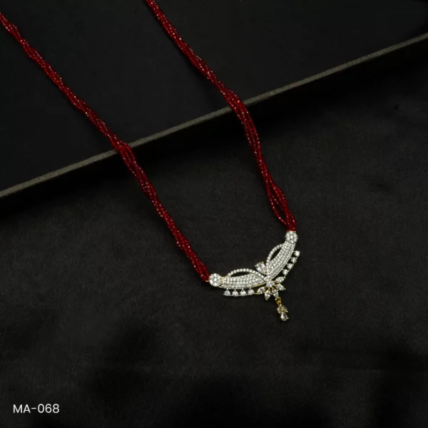 MA-068 - Gold Plated American Diamond Long Red Hydropotey Mangalsutra
