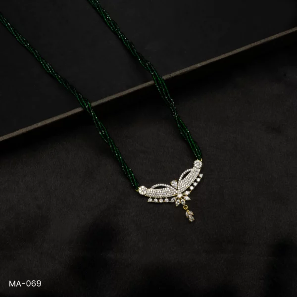 MA-069 - Gold Plated American Diamond Long Green Hydropotey Mangalsutra