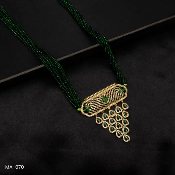 MA-070 - Gold Plated Statement American Diamond Long Green Hydropotey Mangalsutra