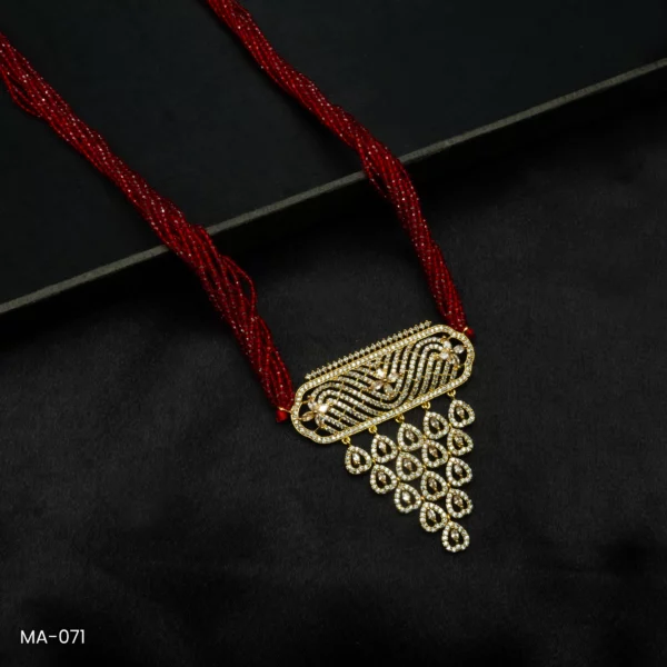 MA-071 - Gold Plated Statement American Diamond Long Red Hydropotey Mangalsutra