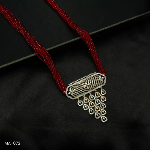 MA-072 - Gold Plated Statement American Diamond Long Red Hydropotey Mangalsutra