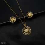 PS-169 - Gold Plated American Diamond Floral Pendant Necklace with Matching Earrings