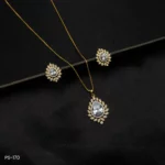 PS-170 - Graceful and Trendy Gold Plated American Diamond Teardrop Pendant Set