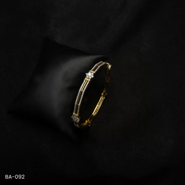 BA-092 - Dual Tone Gold Plated Bangle with Elegant American Diamond Details