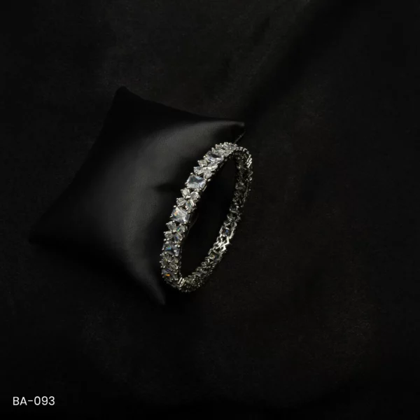 BA-093 - Shimmering White Gold Plated Bracelet with Modern American Diamond Design