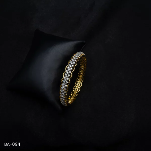 BA-094 - Golden Lattice Bangle with Intricate American Diamond Work