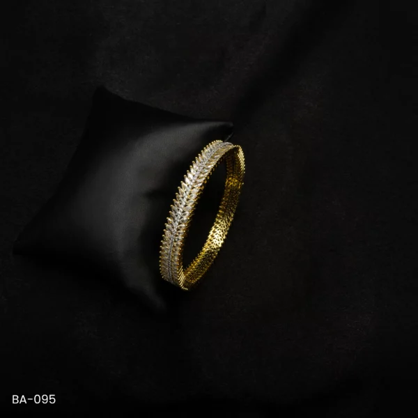 BA-095 - Timeless Sophistication Gold-Plated Feather-Inspired Bangle with Sparkling American Diamonds