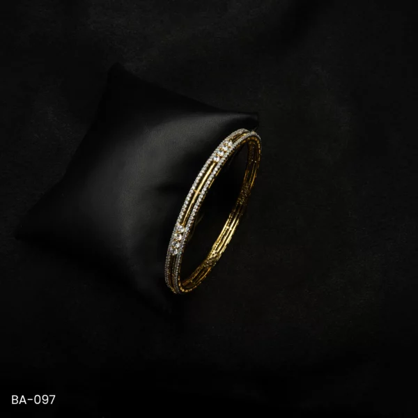 BA-097- Delicate Gold Plated Bangles with Elegant American Diamond Stones