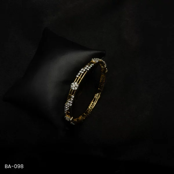 BA-098 - Floral-Inspired Gold Plated Bangle with Sparkling American Diamond Accents