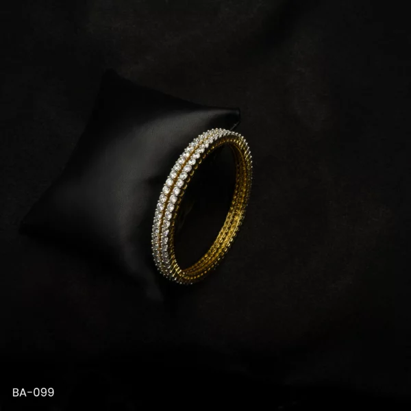 BA-099 - Dazzling Gold Plated American Diamond 2 Pcs Set Bangle for Party-Ready Style