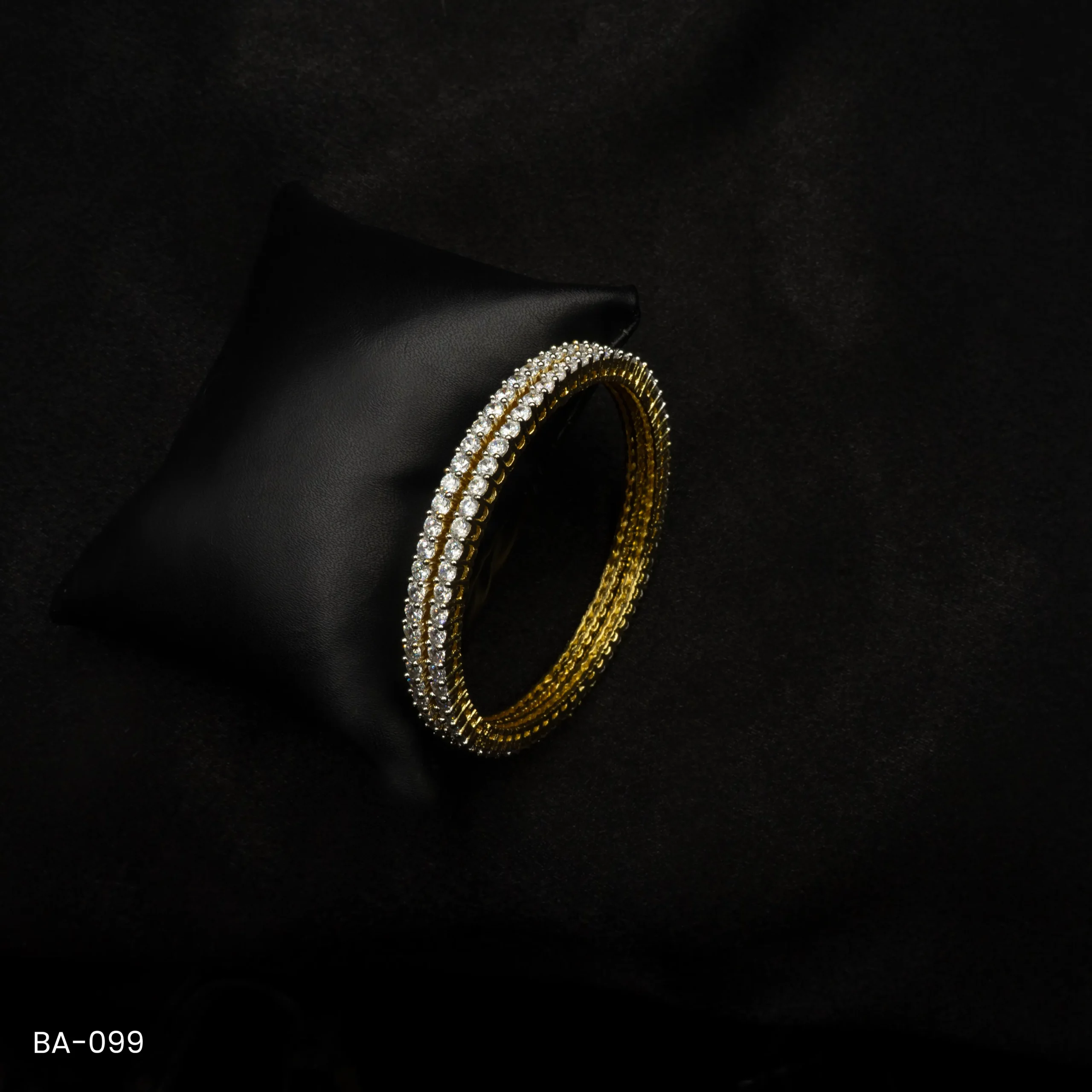 BA-099 - Dazzling Gold Plated American Diamond 2 Pcs Set Bangle for Party-Ready Style BA-099 - Dazzling Gold Plated American Diamond 2 Pcs Set Bangle for Party-Ready Style