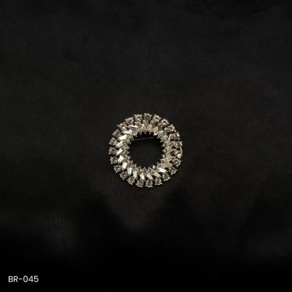 BR-045 - Gold Plated Circle Brooch with Sparkling Zircon Stones