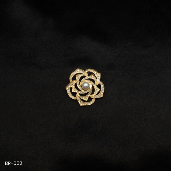 BR-052 - Golden Rose Luxe Fashion Brooch with Pearl Center – A Bloom of Elegance