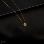 CH-179 - American Diamond Studded Minimalist Leaf Pendant in Gold Plating