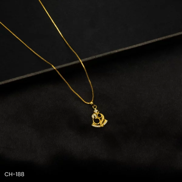 CH-188 - Elegant Gold Plated American Diamond Studded OM Charm Pendant Necklace