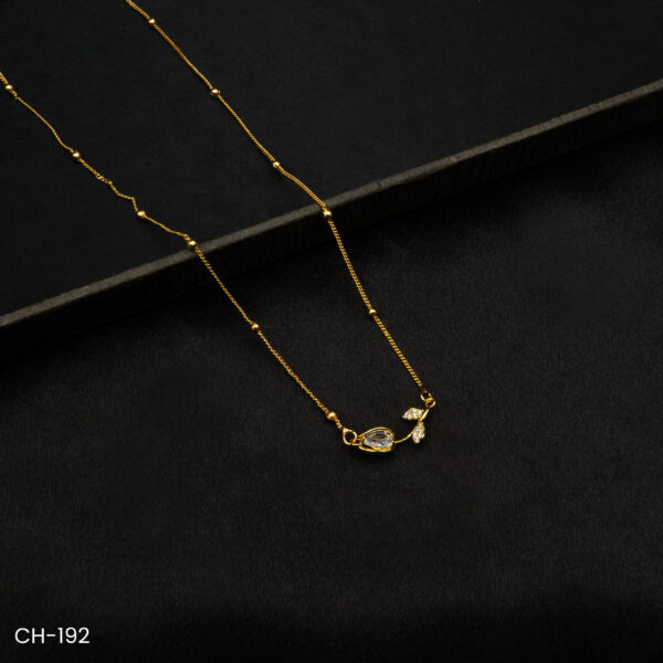 CH-192 - Graceful Sparkle Delicate Gold Plated Leaf and Crystal Drop Necklace