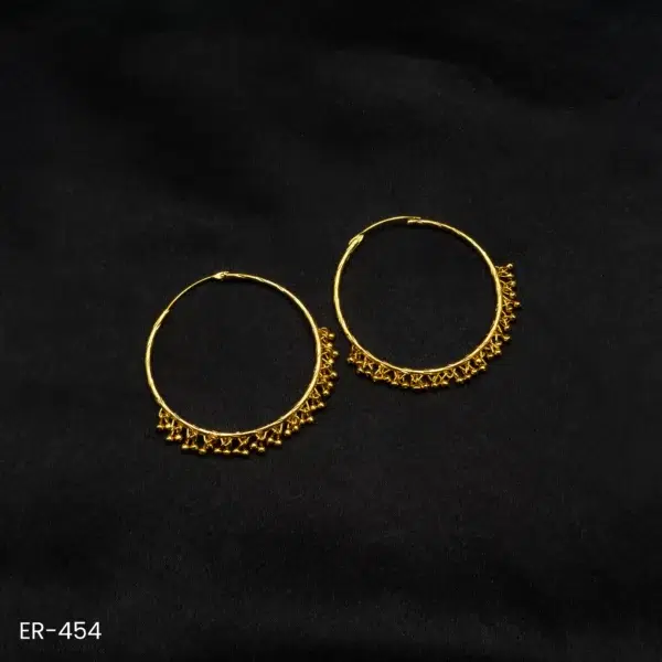 ER-454 - Ethnic Elegance Gold Plated Large Hoop Earrings with Delicate Hanging Beads