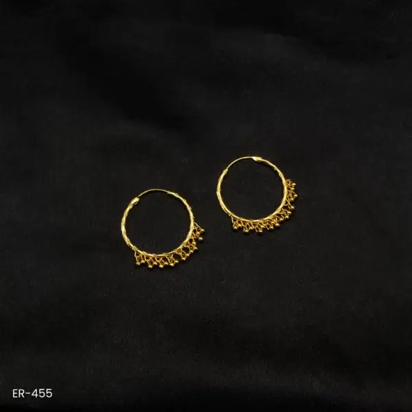 ER-455 - Traditional Chic Design Gold Plated Small Hoop Earrings with Hanging Beads