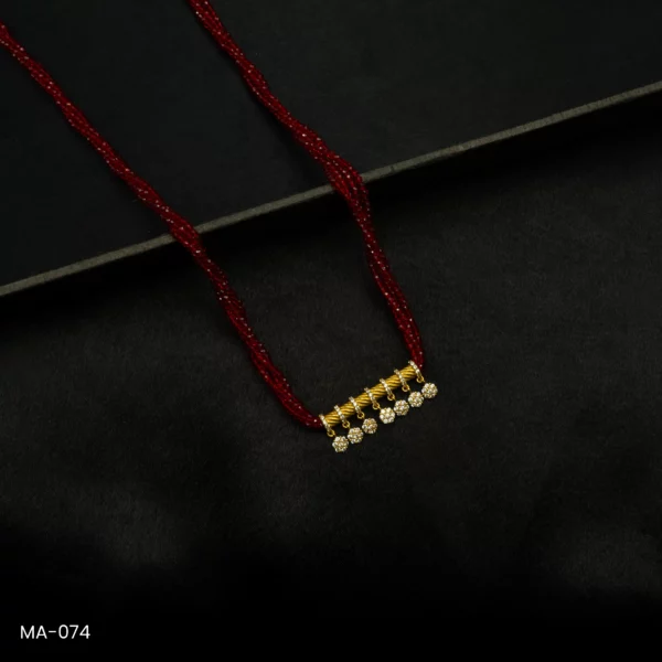 MA-074 - Gold Plated American Diamond Long Red Hydropotey Mangalsutra