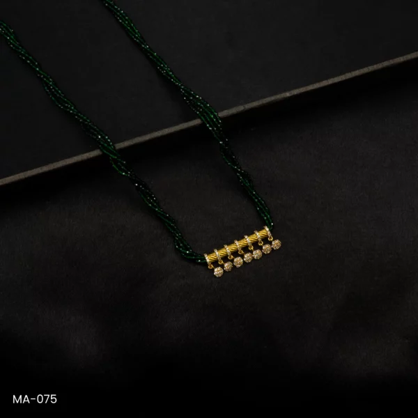 MA-075 - Gold Plated American Diamond Long Green Hydropotey Mangalsutra