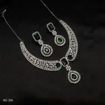 NS-214 - White Gold Plated Emerald Green American Diamond Party Jewelry Necklace Set