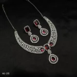 NS-215 - White Gold Plated Ruby Red American Diamond Party Statement Necklace Set