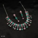 NS-246 - Chic Pink and Mint Stone Necklace Set – Statement Party Jewellery Set