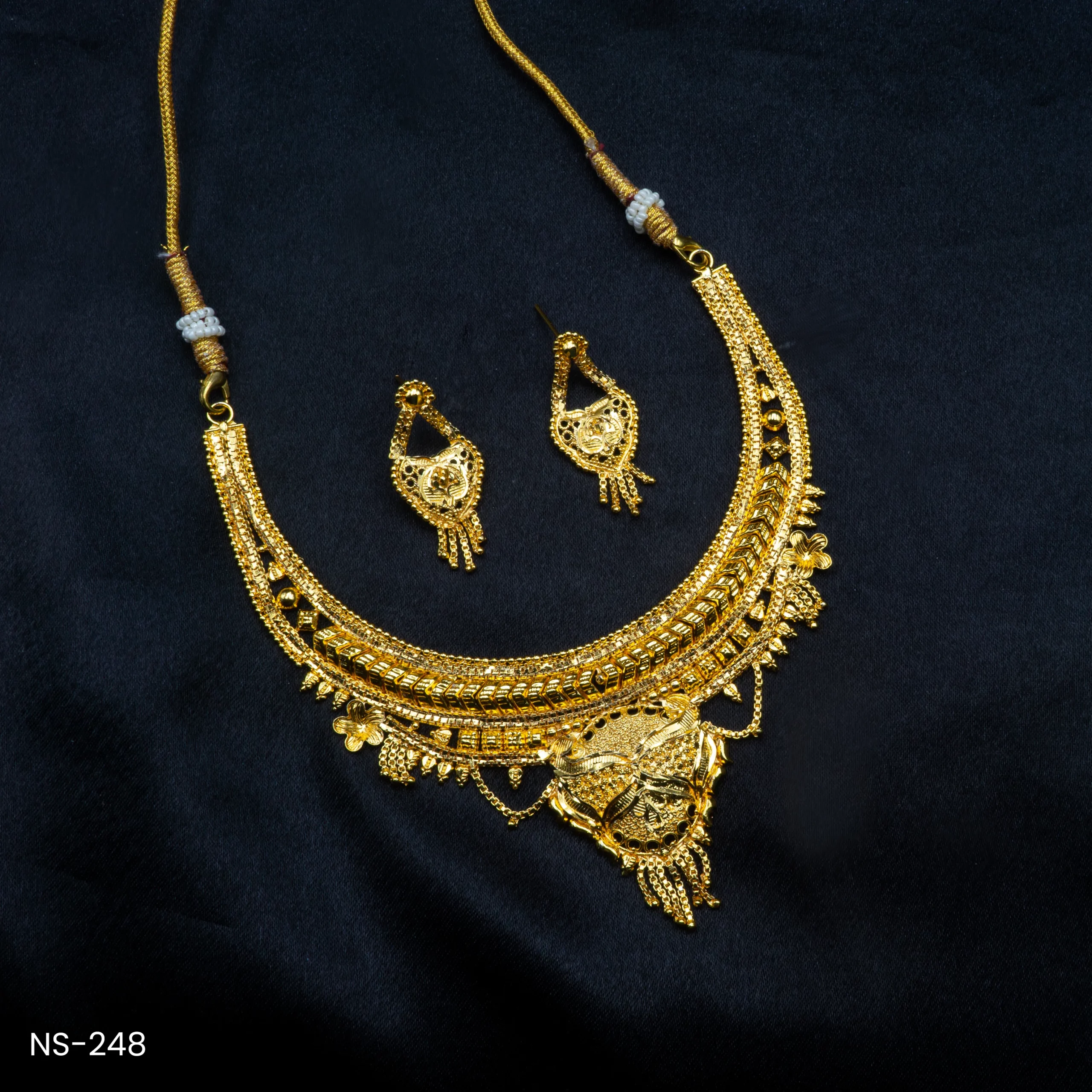 NS-248- Traditional Gold Plated Necklace Set with Intricate Detailing NS-248- Traditional Gold Plated Necklace Set with Intricate Detailing