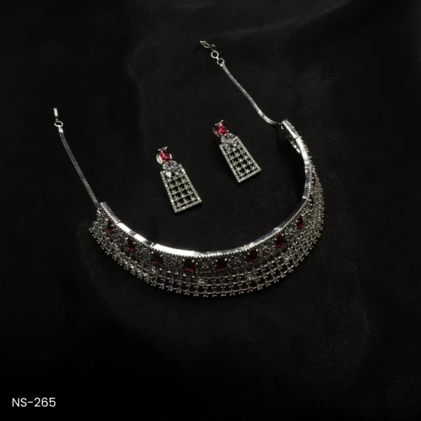 NS-265 - Glam Nights Bold Sophistication Ruby Red American Diamond Choker Set