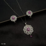 PS-195 - Elegant American Diamond & Ruby Accent White Gold Plated Pendant Set