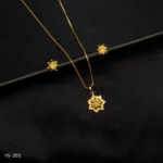 PS-203 - Elegant Gold Plated Floral Pendant Necklace with Earrings