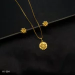 PS-204 - Blooming Flower Gold Plated Contemporary Pendant & Earrings Set