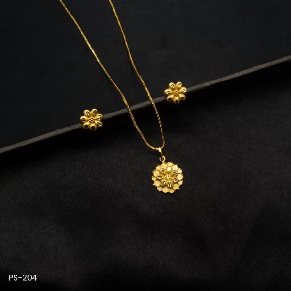 PS-204 - Blooming Flower Gold Plated Contemporary Pendant & Earrings Set