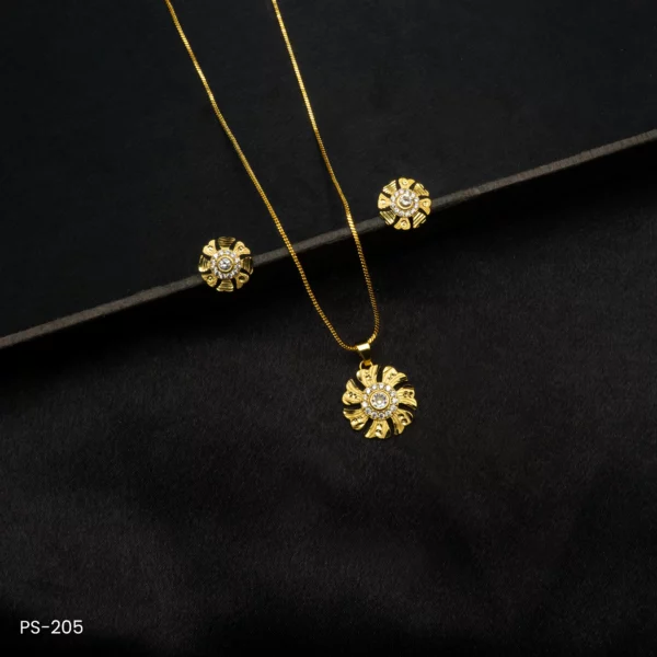 PS-205 - Exquisite Gold Plated American Diamond Contemporary Floral Pendant Jewellery Set