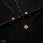 PS-207 - Dainty Flower Design Pendant Set – Gold Plated Grace with Pearl Accents